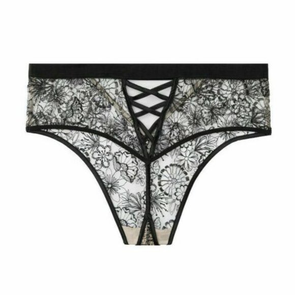 SOLD 💕 Embroidered LUXE Lingerie Lace Up High Waist Thong Panty VS - Picture 3 of 9